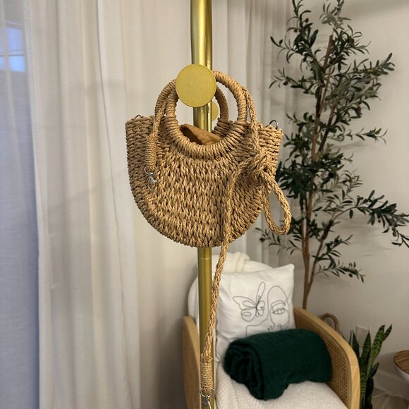 Woven Satchel Bag With Ring Handle Khaki - Picture 2 of 3